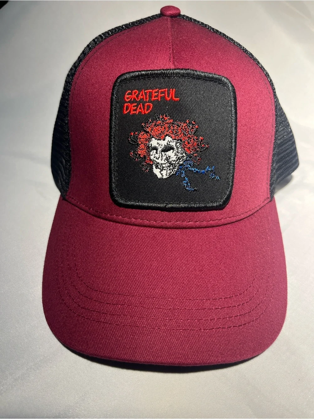 Peter Grimm Burgundy and Black Grateful Dead Skull Trucker Hat Mesh Back unisex
